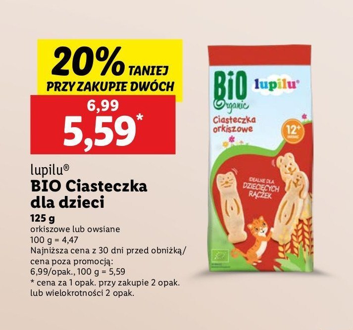 Ciasteczka orkiszowe Lupilu bio promocja w Lidl