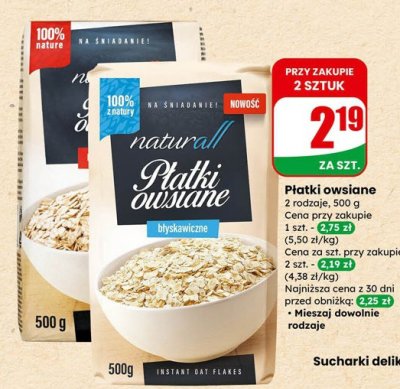 Płatki owsiane błyskawiczne natural promocja w Dino