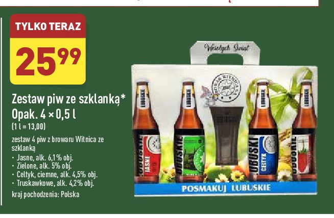 Piwo jasne + zielone + celtyk ciemne + truskawkowe Witnica browar promocja