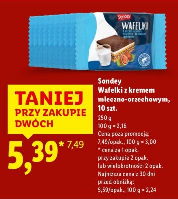 Wafelki z kremem mleczno-orzechowym, 10 szt. promocja w Lidl
