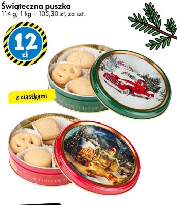 Świąteczna puszka z ciastkami 114 g promocja w Tedi