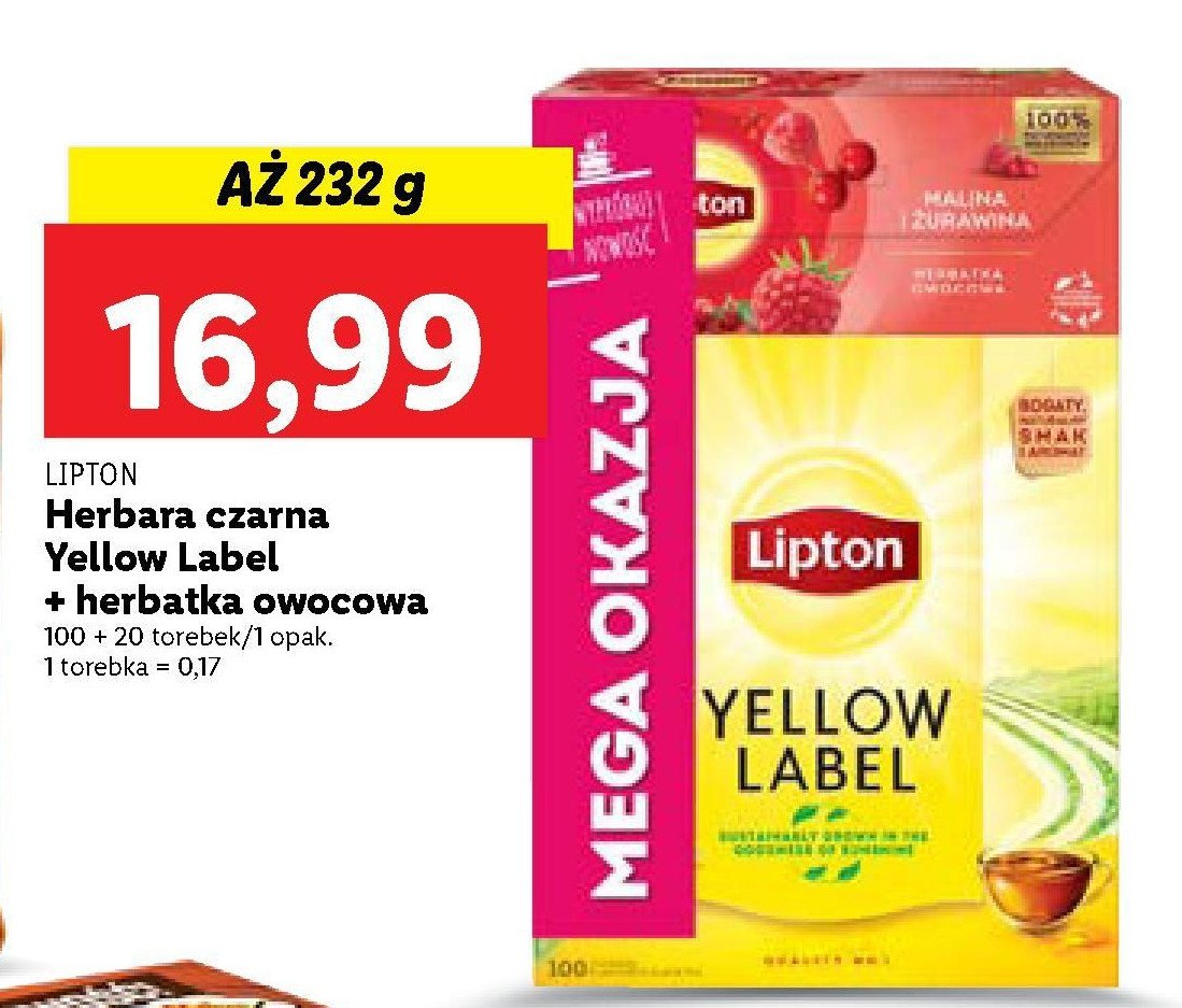 Herbata + herbata malina z żurawiną 25 szt Lipton yellow label tea promocja