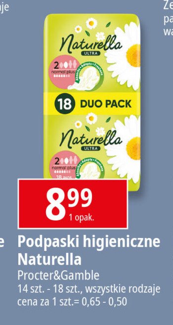 Podpaski higieniczne normal plus Naturella ultra promocja w Leclerc