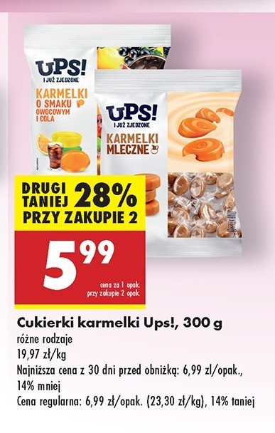 Karmelki o smaku owocowym i cola Ups! promocja w Biedronka
