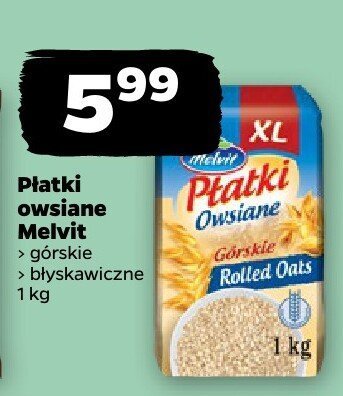 Płatki owsiane Melvit górskie, błyskawiczne promocja w Netto