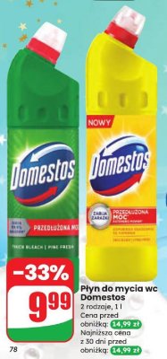 Płyn do mycia wc Domestos 2 rodzaje, 1 l promocja w Dino