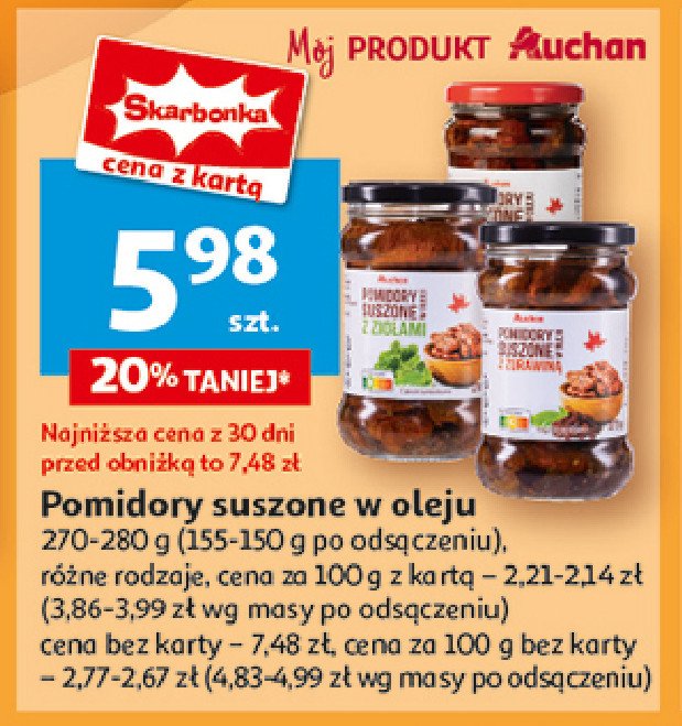 Pomidory suszone w oleju z ziołami Auchan różnorodne (logo czerwone) promocja