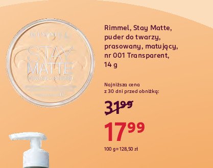 Puder w kamieniu transparent nr 001 Rimmel stay matte promocja w Rossmann