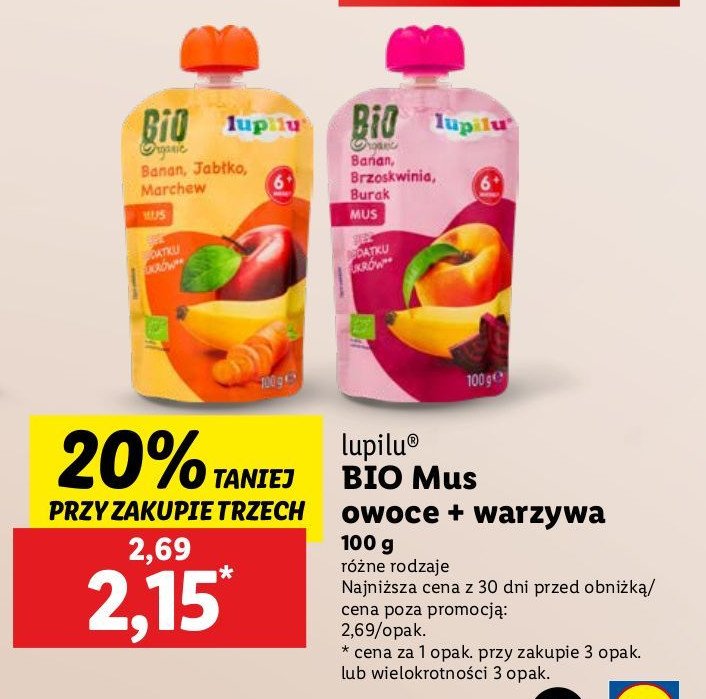 Mus banan brzoskwinia burak Lupilu promocja w Lidl
