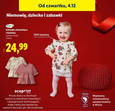 Sukienka niemowlęca z bawełny ecoprint by CHT Lupilu rozmiary 62-92 promocja w Lidl