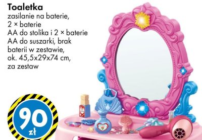 Toaletka zasilanie na baterie, 2 × baterie AA do stolika i 2 × baterie AA do suszarki, brak baterii w zestawie, ok. 45,5x29x74 cm promocja w Tedi