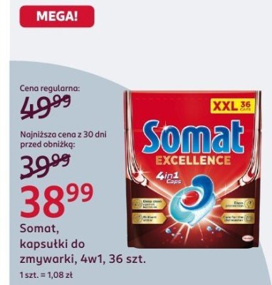 Kapsułki do zmywarki Somat Excellence 4w1 promocja w Rossmann