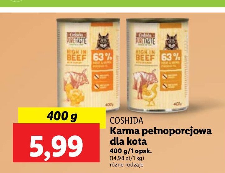 Karma dla kota wołowina i kurczak Coshida pure taste promocja