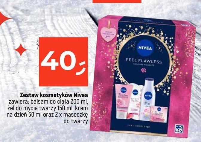 Zestaw w pudełku feel flawless: balsam do ciała 200 ml + żel do mycia twarzy 150 ml + krem na dzień 50 ml + 2x maseczka Nivea zestaw promocja w Dealz