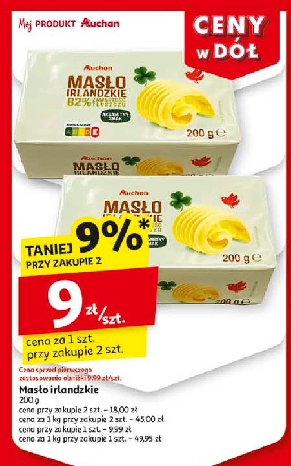 Masło irlandzkie Auchan różnorodne (logo czerwone) promocja