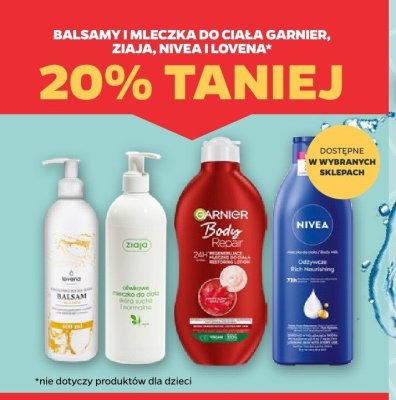 Balsamy i mleczka do ciała Garnier, Ziaja, Nivea, Lovena -20% taniej promocja w Netto