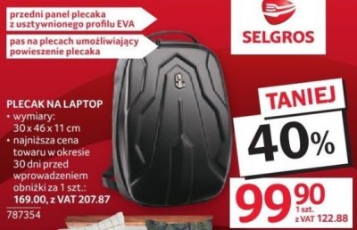 Plecak na laptop wymiary: 32 x 14 cm promocja w Selgros