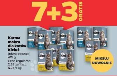 Karma mokra dla kotów Kiciuś różne rodzaje 7+3 gratis promocja w Netto