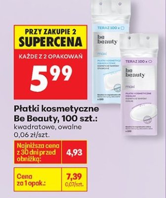 Płatki kosmetyczne Be Beauty, 100 szt.: kwadratowe, owalne promocja w Biedronka