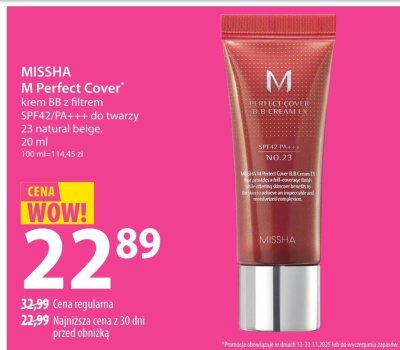 Krem BB MISSHA M Perfect Cover z filtrem SPF42/PA+++ do twarzy 23 natural beige promocja w Hebe