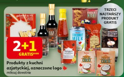 Produkty z kuchni azjatyckiej oznaczone logo 2+1 gratis promocja w Auchan