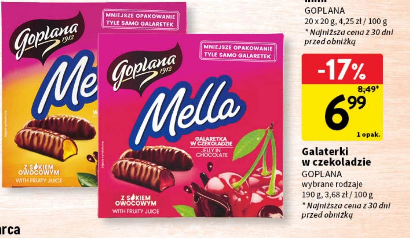 Galaretka w czekoladzie pomarańczowa Goplana mella promocja w Intermarche