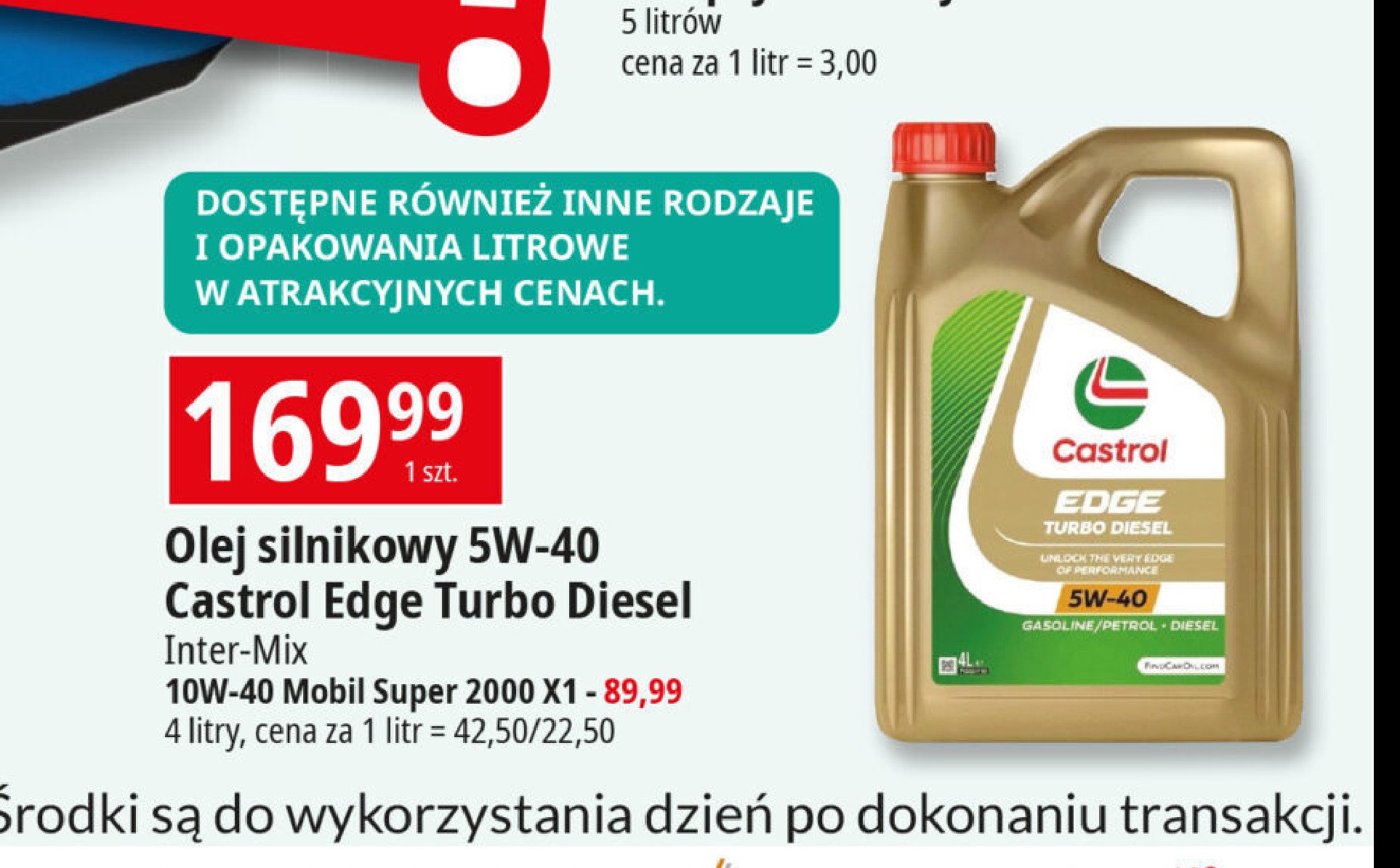 Olej silnikowy turbo diesel 5w-40 Castrol edge promocja w Leclerc