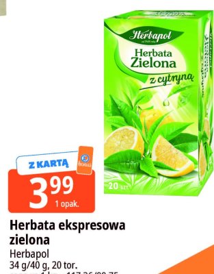 Herbata ekspresowa zielona Herbapol z cytryną promocja w Leclerc