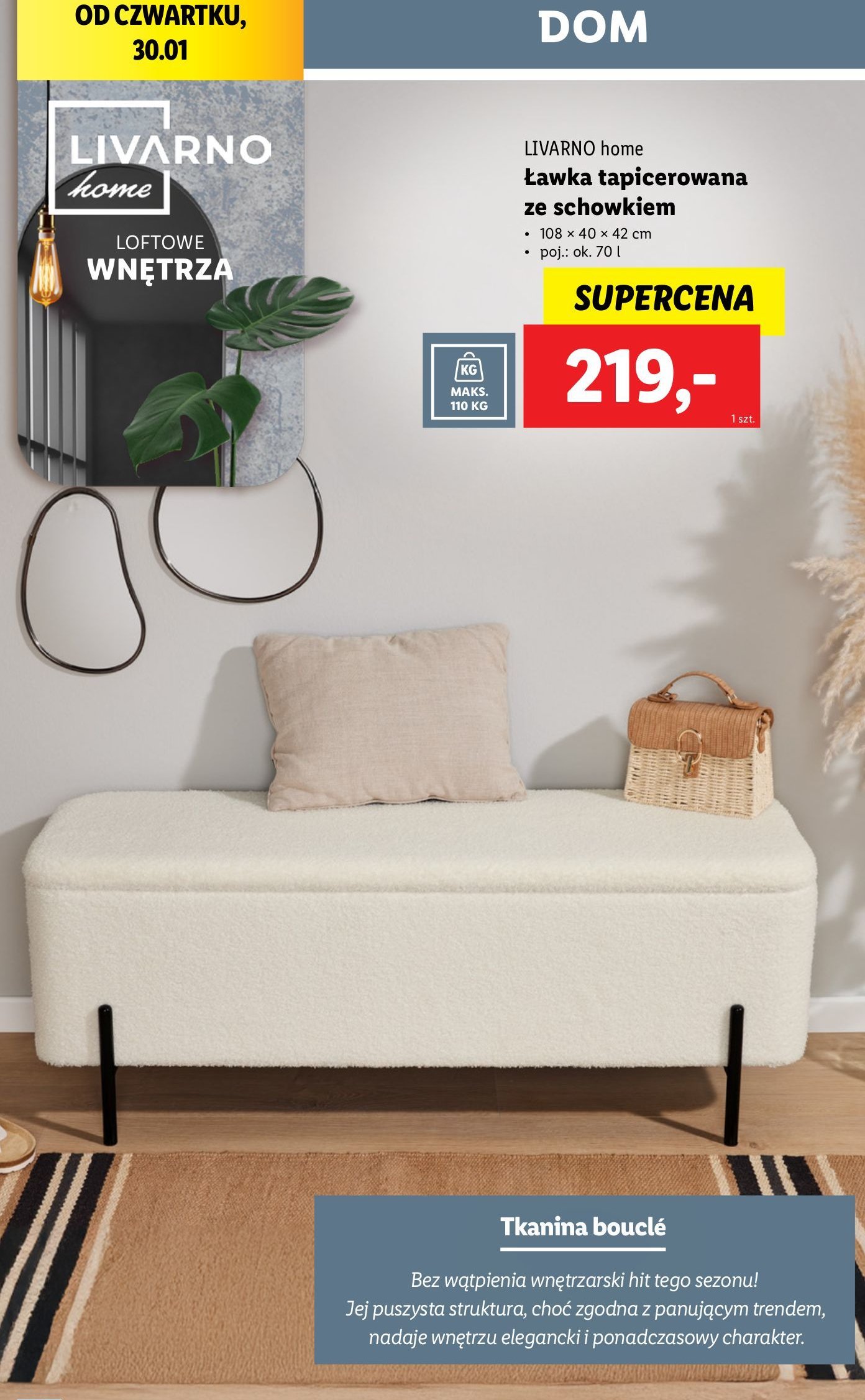 Ławka tapicerowana ze schowkiem 108 x 40 x 42 cm LIVARNO HOME promocja