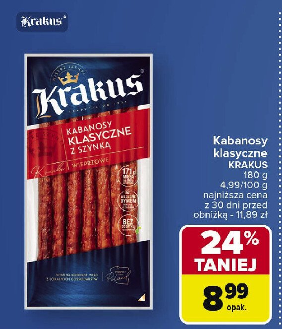 Kabanosy klasyczne z szynką Krakus animex promocja