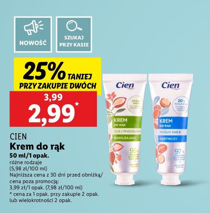 Krem do rąk nawilżający Cien promocja w Lidl