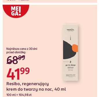 Krem do twarzy regenerujący na noc Resibo promocja w Rossmann