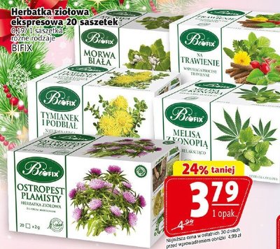 Herbatka ziołowa ekspresowa 20 saszetek różne rodzaje BiFix promocja w Prim Market