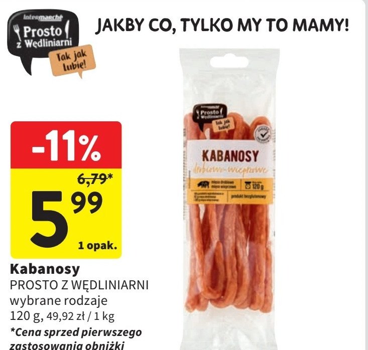 Kabanosy drobiowo-wieprzowe Intermarche prosto z wędliniarni promocja