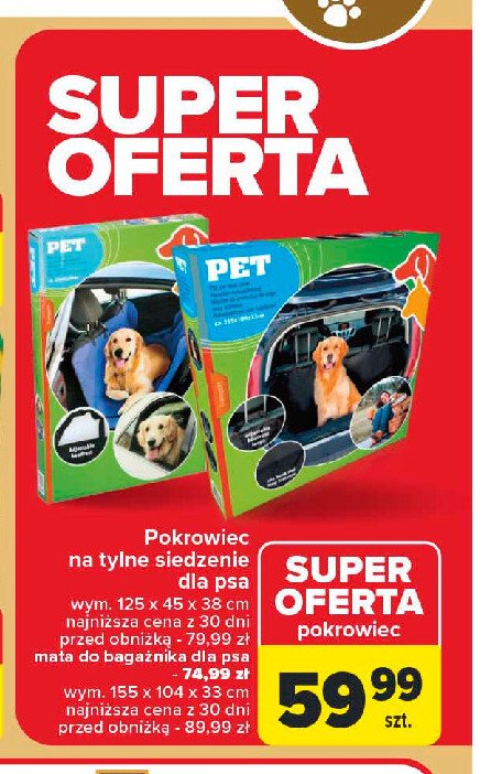 Pokrowiec na siedzenie dla psa 125 x 45 x 38 xm promocja