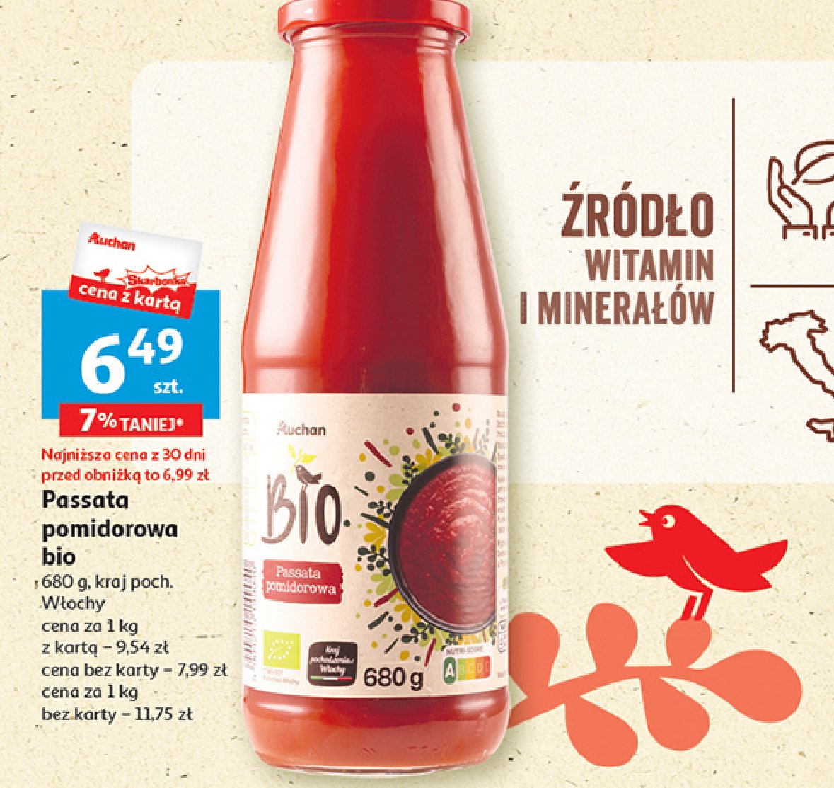 Passata pomidorowa bio Auchan różnorodne (logo czerwone) promocja