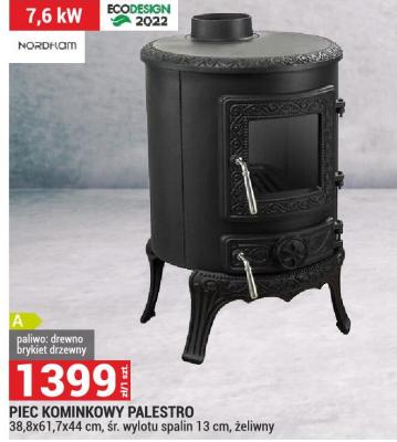 PIEC KOMINKOWY PALESTRO 38,8x61,7x44 cm, śr. wylotu spalin 13 cm, żeliwny promocja w Merkury Market
