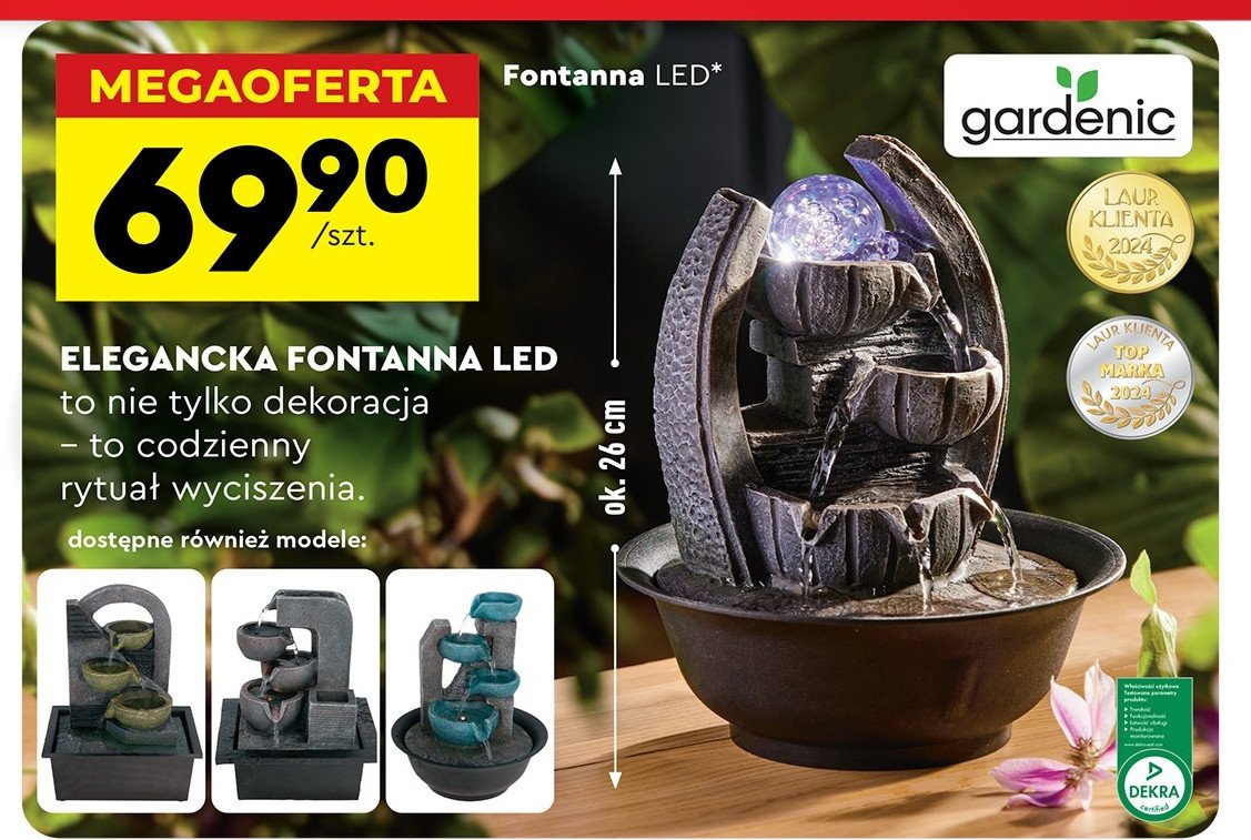Fontanna led 26 cm Gardenic promocja w Biedronka