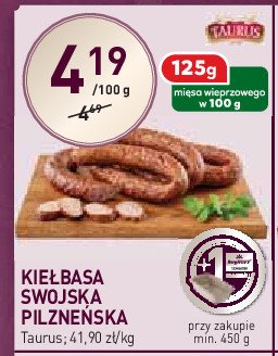 Kiełbasa wiejska pilzneńska Taurus promocja w Stokrotka