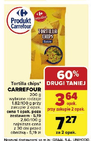 Tortilla chips natural Carrefour sensation promocja w Carrefour Market
