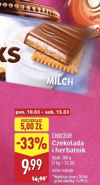 Wafelki z czekoladą Choceur super knicks promocja w Aldi