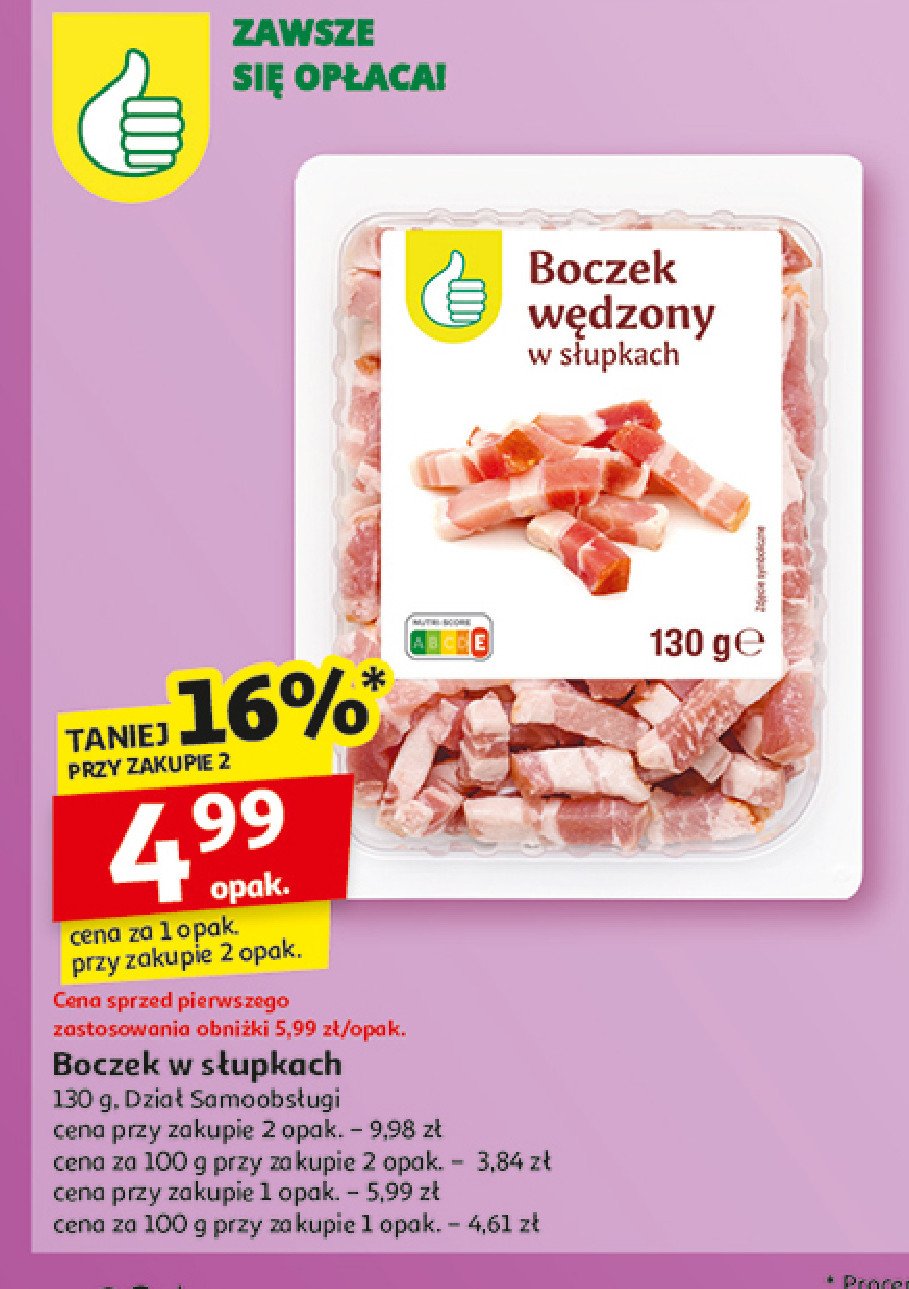 Boczek w słupkach Podniesiony kciuk promocja w Auchan