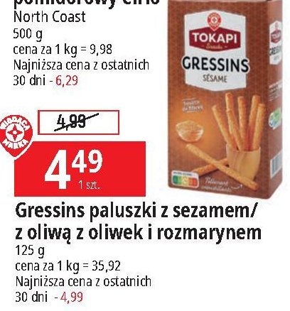 Paluszki gressins z oliwą z oliwek i sezamem Wiodąca marka tokapi promocja