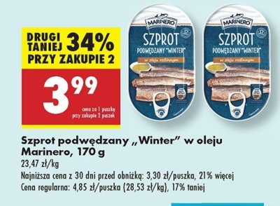 Szprot podwędzany winter w oleju roślinnym Marinero promocja