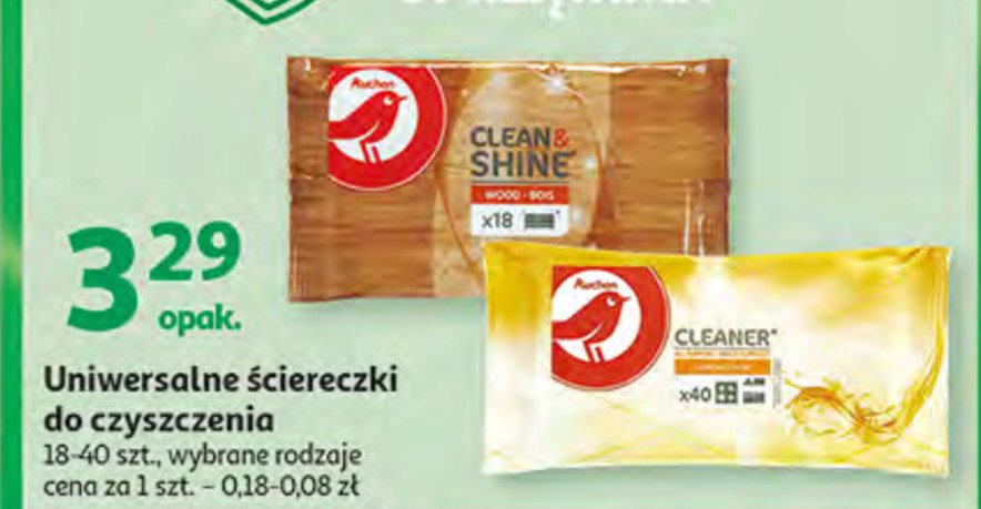 Chusteczki czyszczące do mebli clean & shine Auchan różnorodne (logo czerwone) promocja