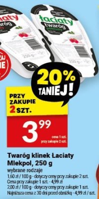 Twaróg klinek Łaciaty Mlekpol, 250 g promocja w Twój Market