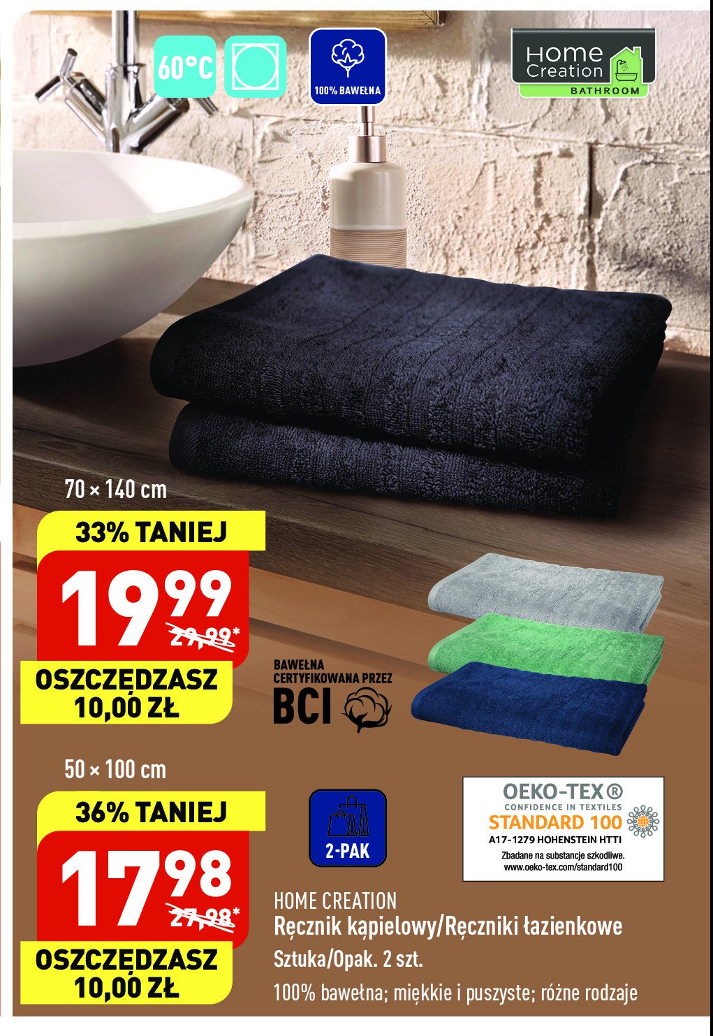 Ręczniki frotte 50 x 100 cm Home creation promocja