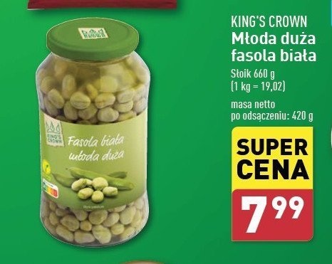 Fasola młoda duża biała King's crown (aldi) promocja w Aldi