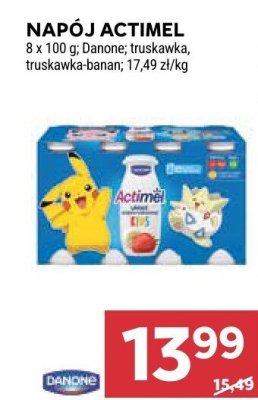 Napój Actimel, Danone, truskawka, truskawka-banan promocja w Stokrotka