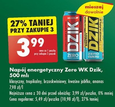 Napój energetyczny pineapple zero cukru WK DZIK promocja